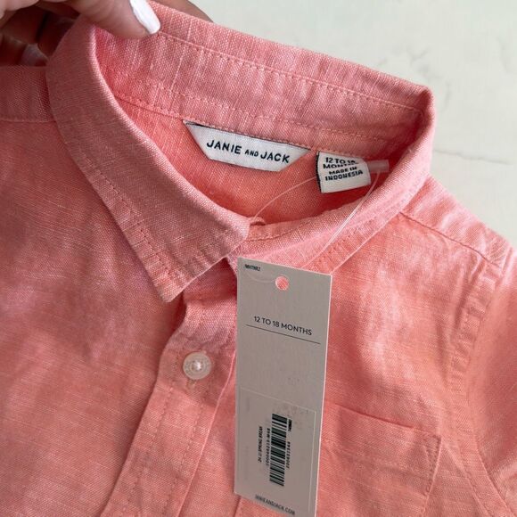 Janie and Jack Baby The Linen-Cotton Shirt in Coral Size 12/18 Months - Picture 4 of 6